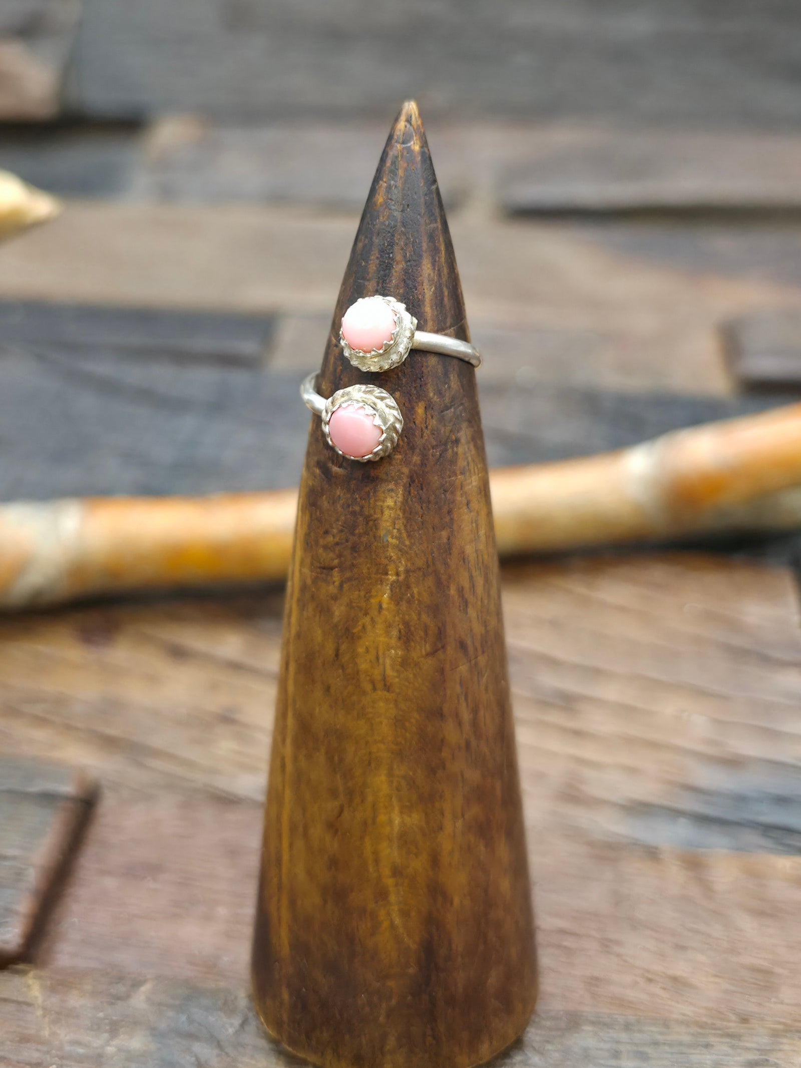 Wraparound Sterling Silver Pink Conch Ring by Esther White - Adjustable