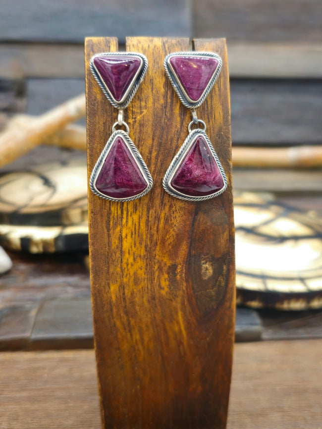 Triangular Two Stone Purple Spiny Earrings by Kathleen Livingston