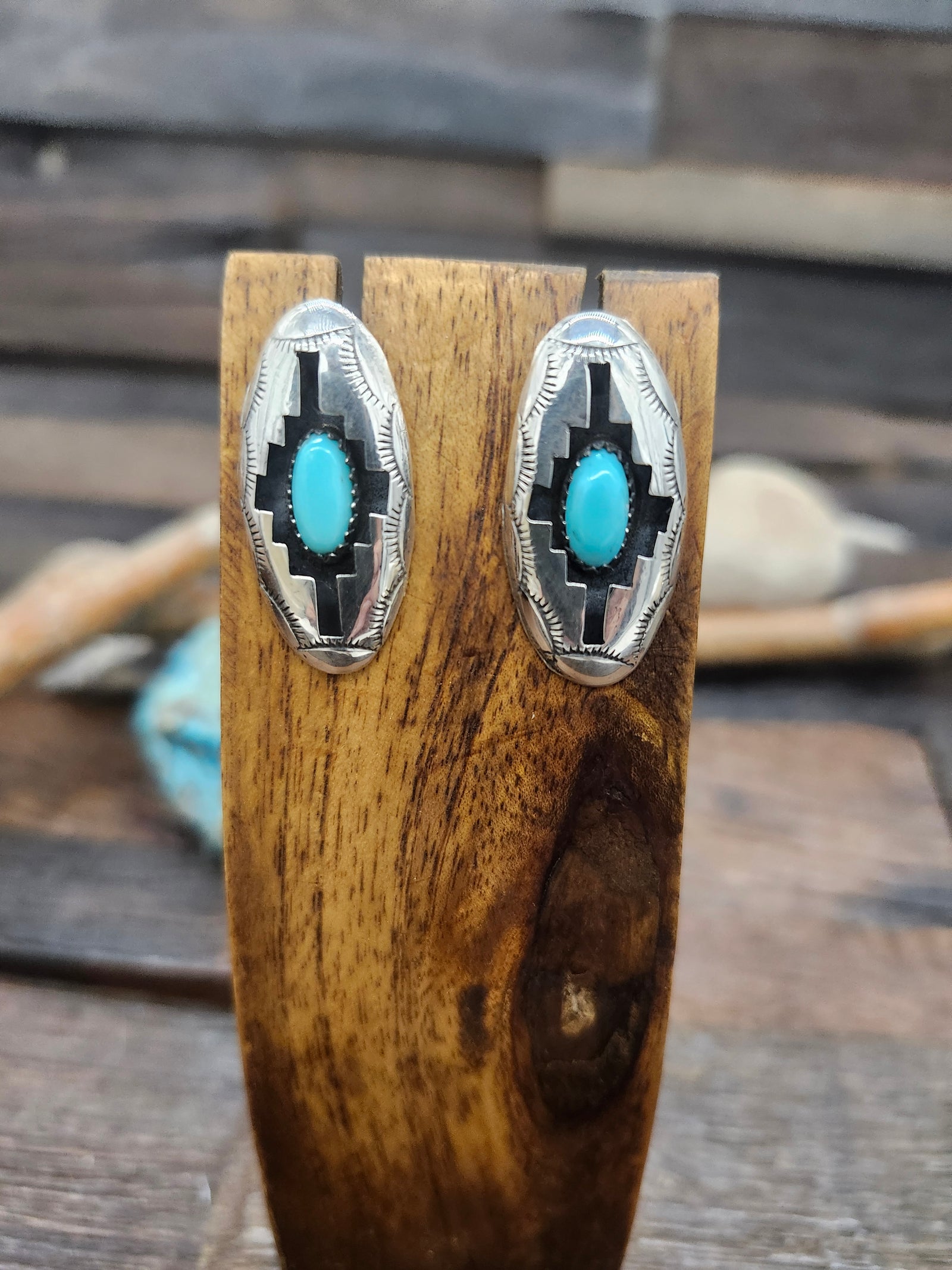Oval Turquoise and sterling silver earrings Felix Perry