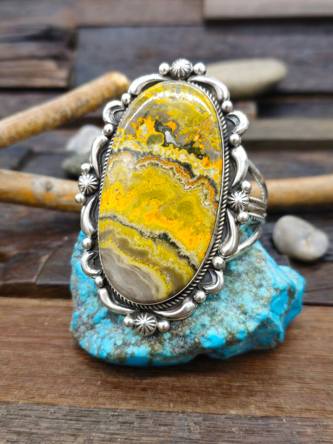 Sterling Silver Bumblebee Jasper Cuff by Richard Jim - 6 3/4 in.