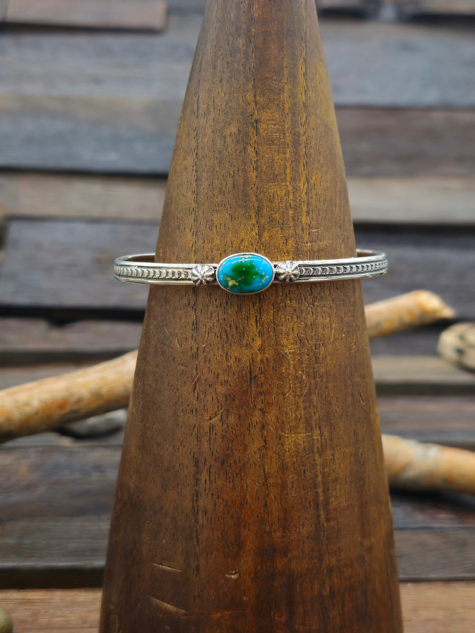 Sonoran Turquoise and Sterling Silver Cuff by Gene Delgarito - 6 in.