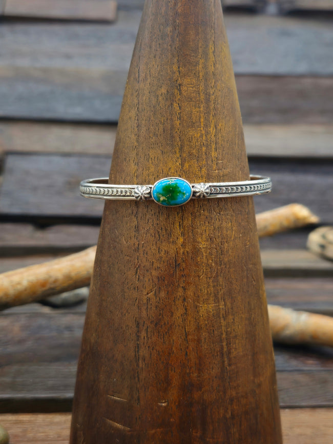 Sonoran Turquoise and Sterling Silver Cuff by Gene Delgarito - 6 in.