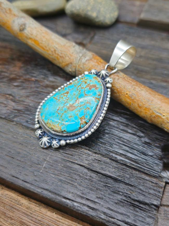 Turquoise and Sterling Silver Teardrop Pendant by Daniel Benally