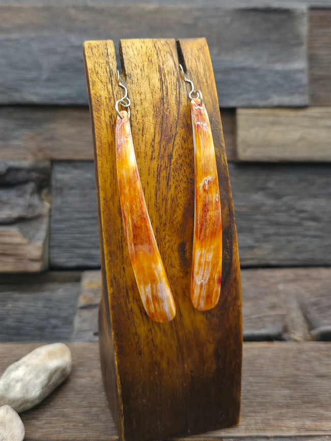 Spiny Oyster Dangle Earrings by Jesus Espino - 3 1/2 in. by 3/8 in.