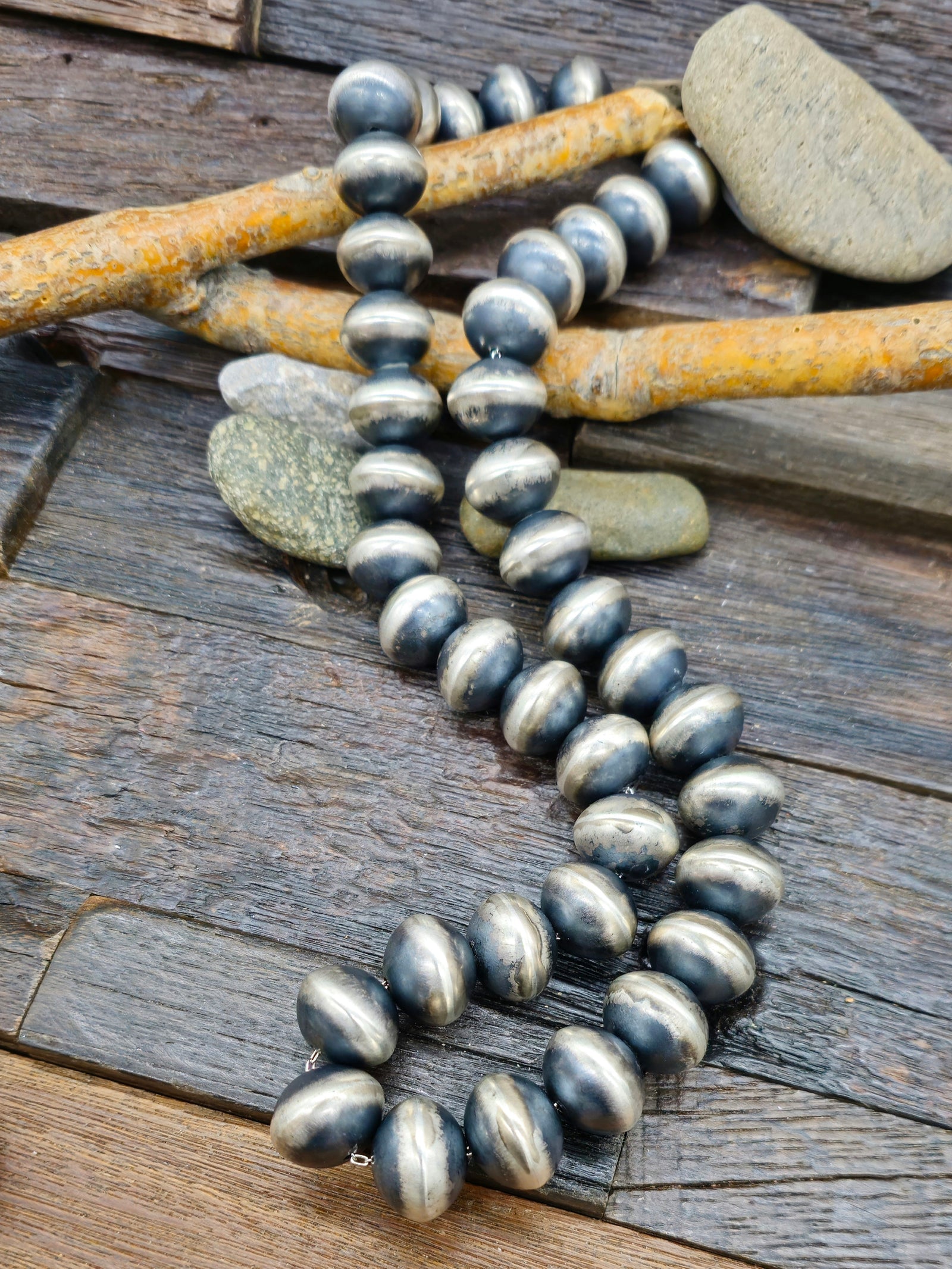 Oxidized Sterling Silver Disc Bead Necklace by Bryannen Halwood - 26 in. 18 mm. Bead