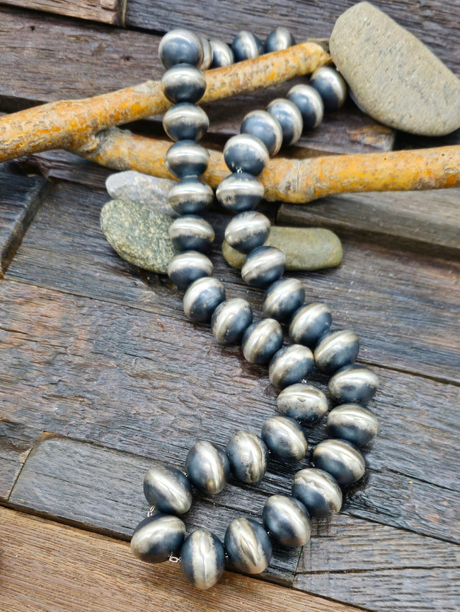 Oxidized Sterling Silver Disc Bead Necklace by Bryannen Halwood - 26 in. 18 mm. Bead