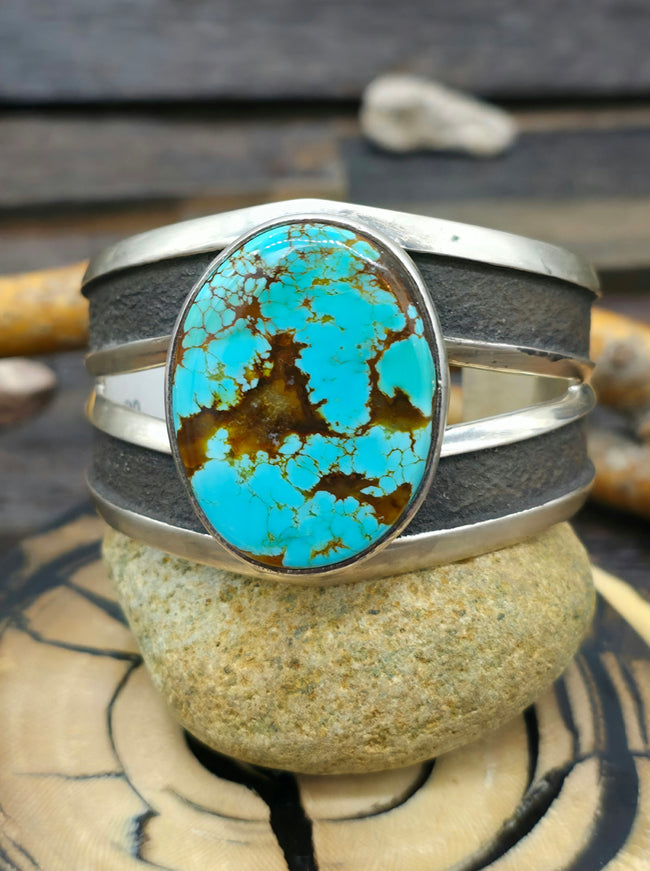 Cast Sterling Silver Turquoise Cuff - 6 1/2 in.