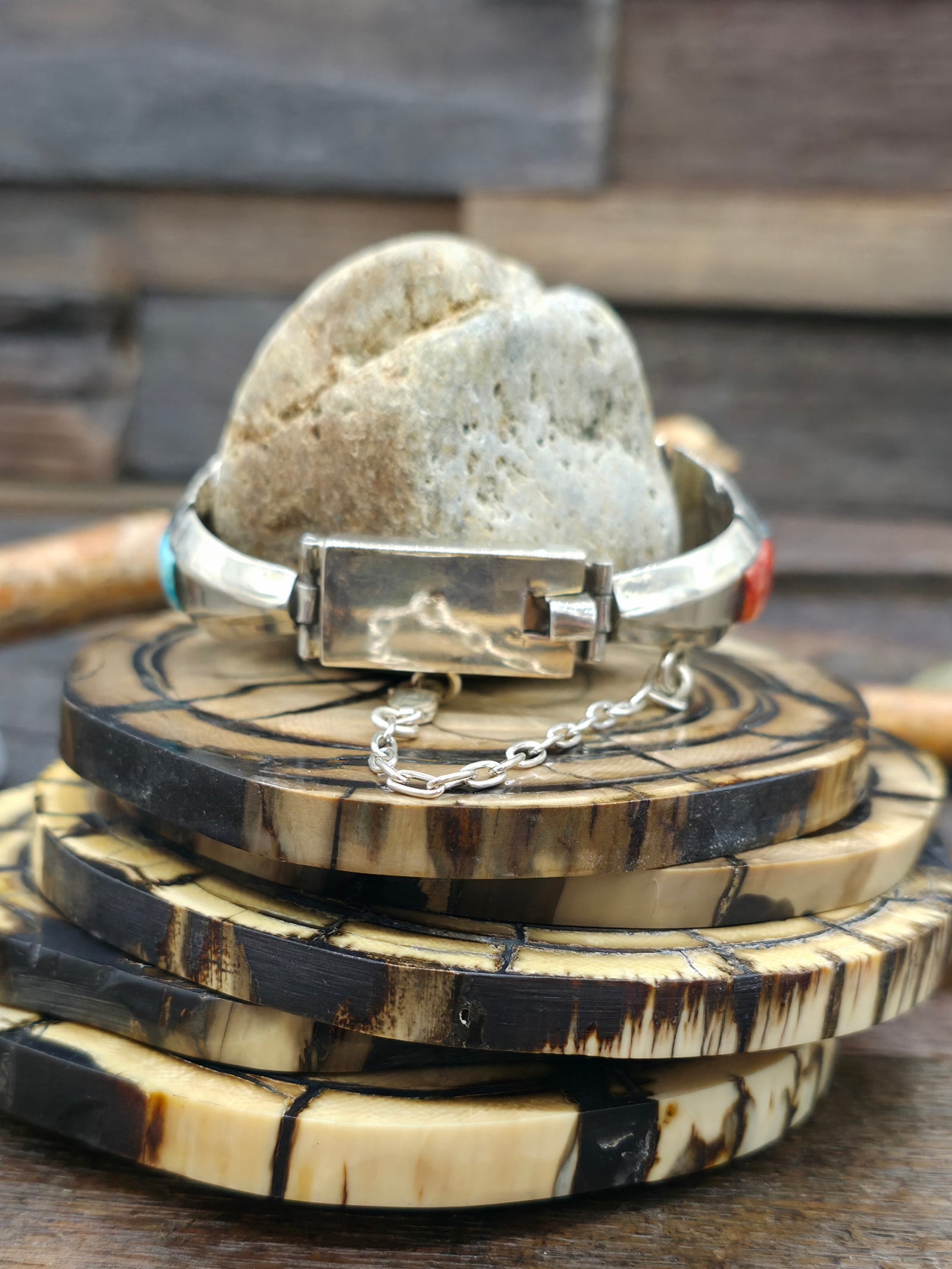 Turquoise Sterling Silver Inlay Bracelet by Ray Jack