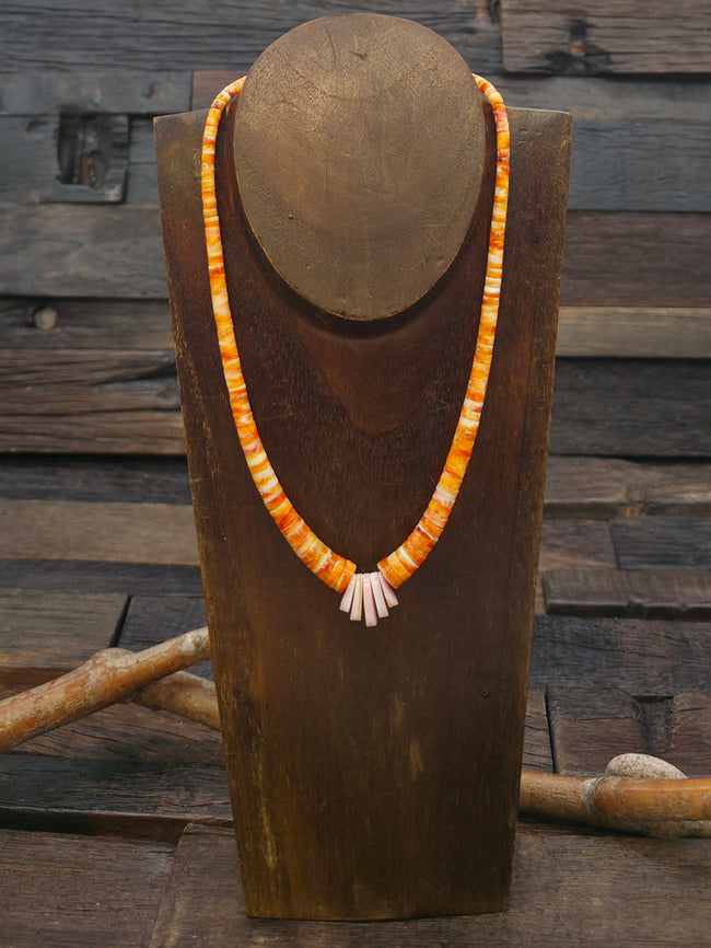 Spiny Oyster and Pink Conch Necklace by Verlyn Yatsatile - 18 in. plus 2 in. Extender