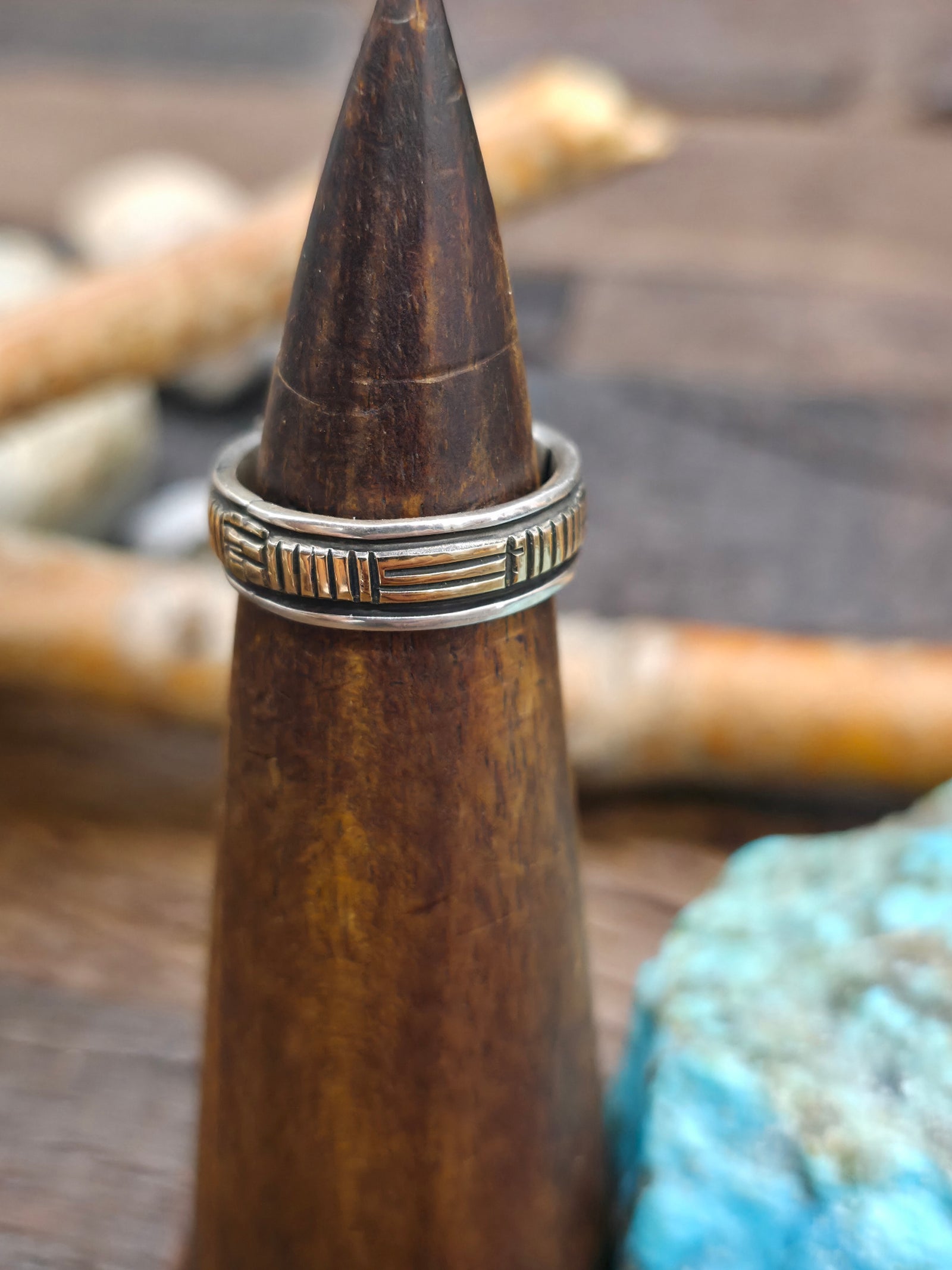 Sterling Silver 14K Gold Basketweave Band Ring by Bruce Morgan - Size 8