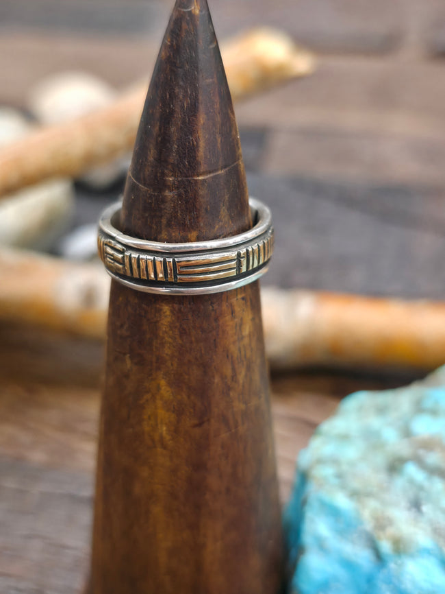 Sterling Silver 14K Gold Basketweave Band Ring by Bruce Morgan - Size 8