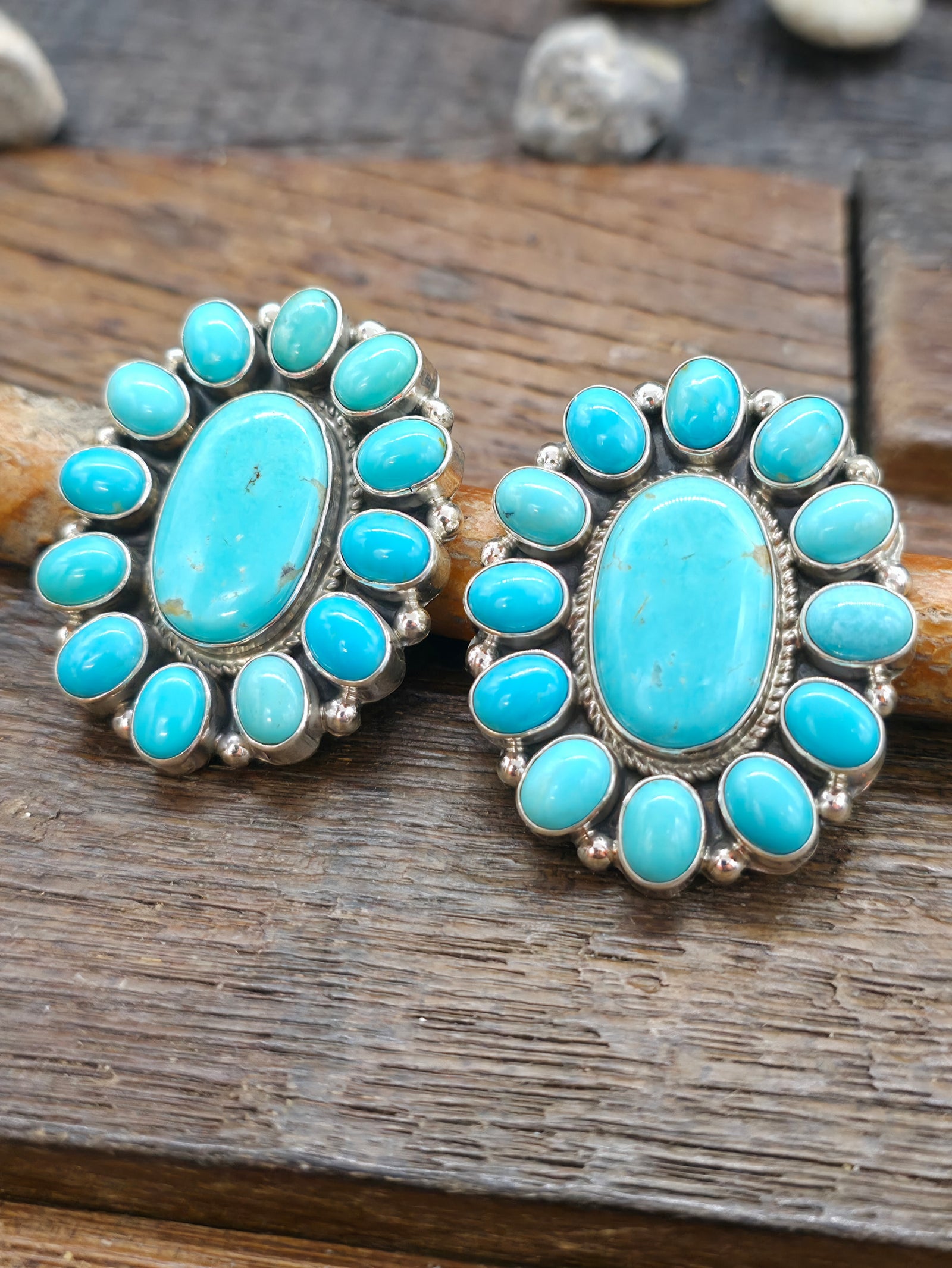 Campitos Turquoise Oval Cluster Post Earrings by S.H.