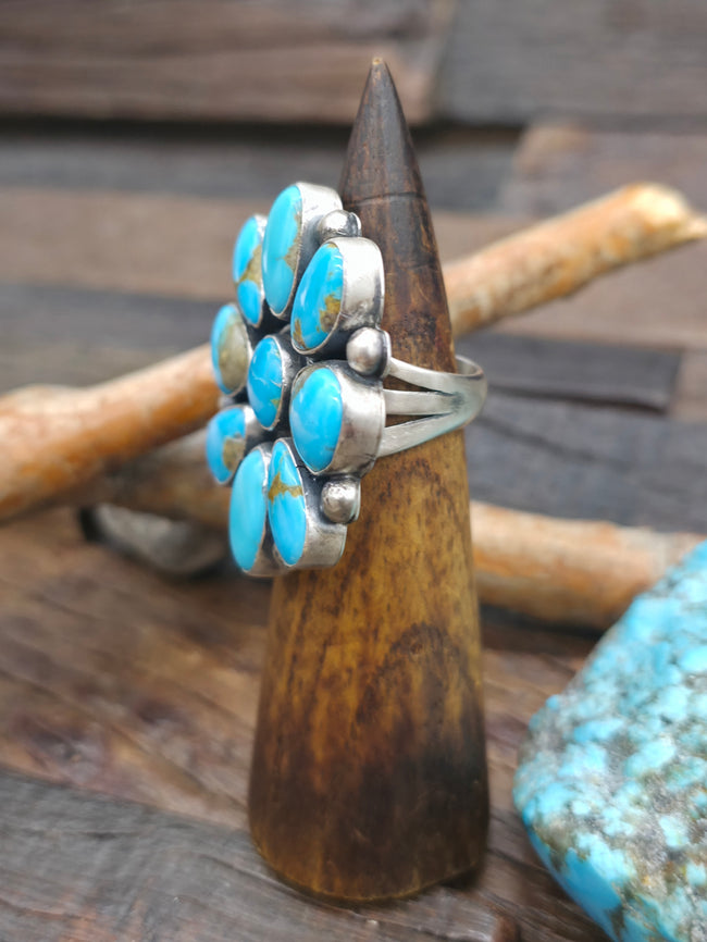 Sterling Silver Turquoise Cluster Ring by Louise Jim - Size 9 1/2