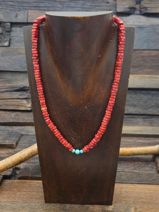 Apple Coral and Turquoise Bead Necklace - 18 in.