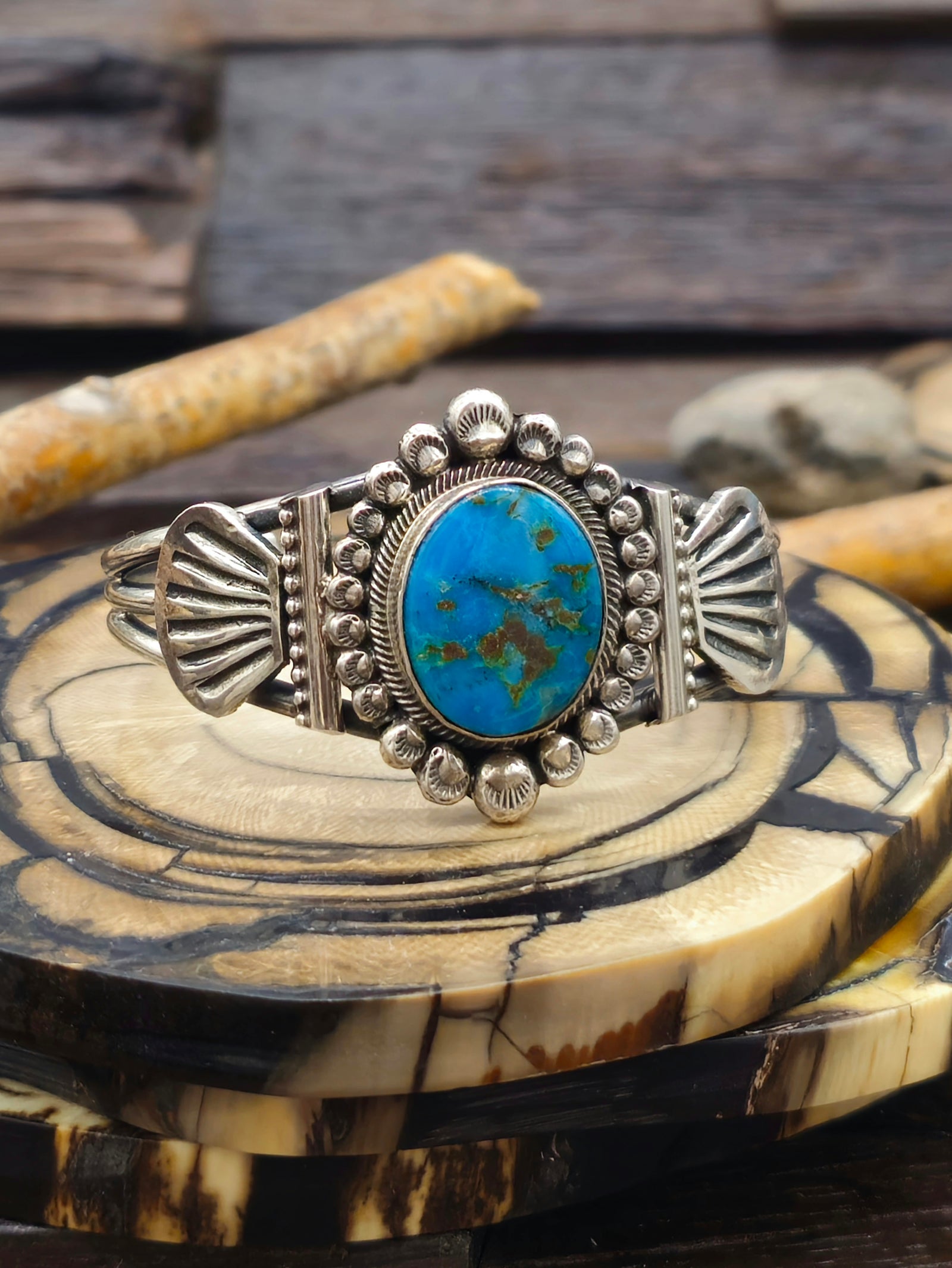 Morenci Turquoise Sterling Silver Cuff by Leon Martinez - 6 in.