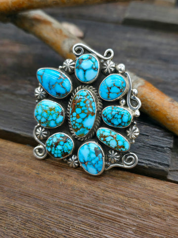 Sterling Silver Egyptian Turquoise Squash Blossom Necklace and Earring Set by Mark Yazzie - 22 in.