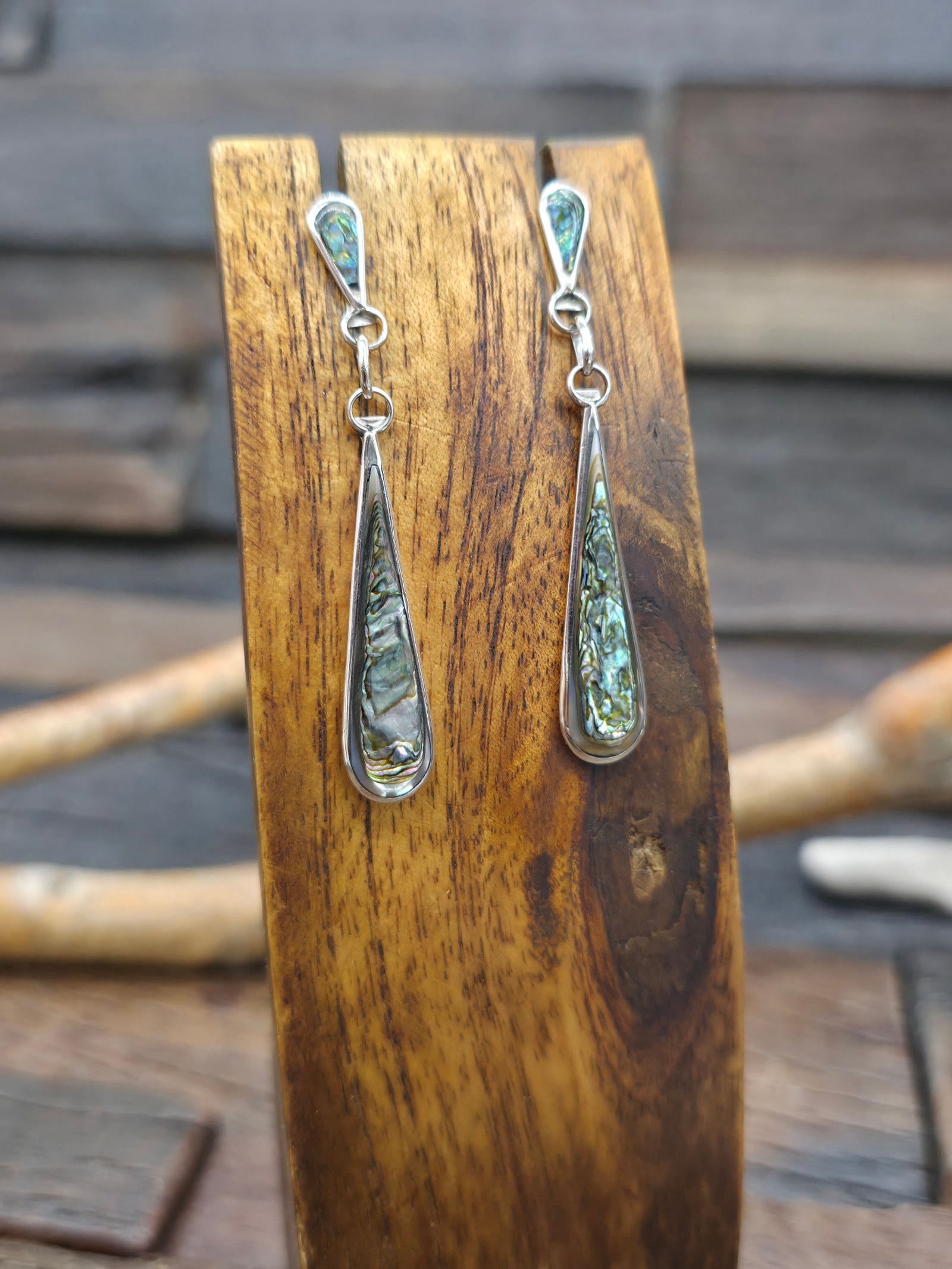 Zuni Sterling Silver and Abalone Post Dangle Earrings by Annie Gasper