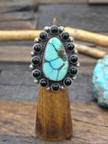Sterling Silver Onyx and Sky Horse Turquoise Ring by Rosella Paxson - Size 8