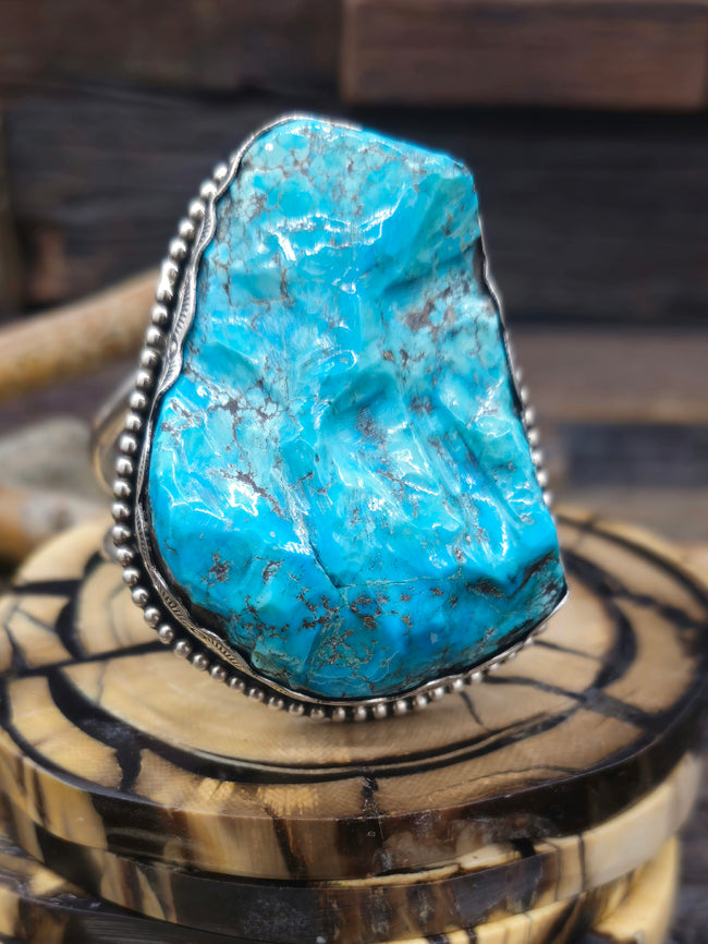 Large Morenci Turquoise Nugget Sterling Silver Cuff by Rosella Paxton - 6 1/2 in.