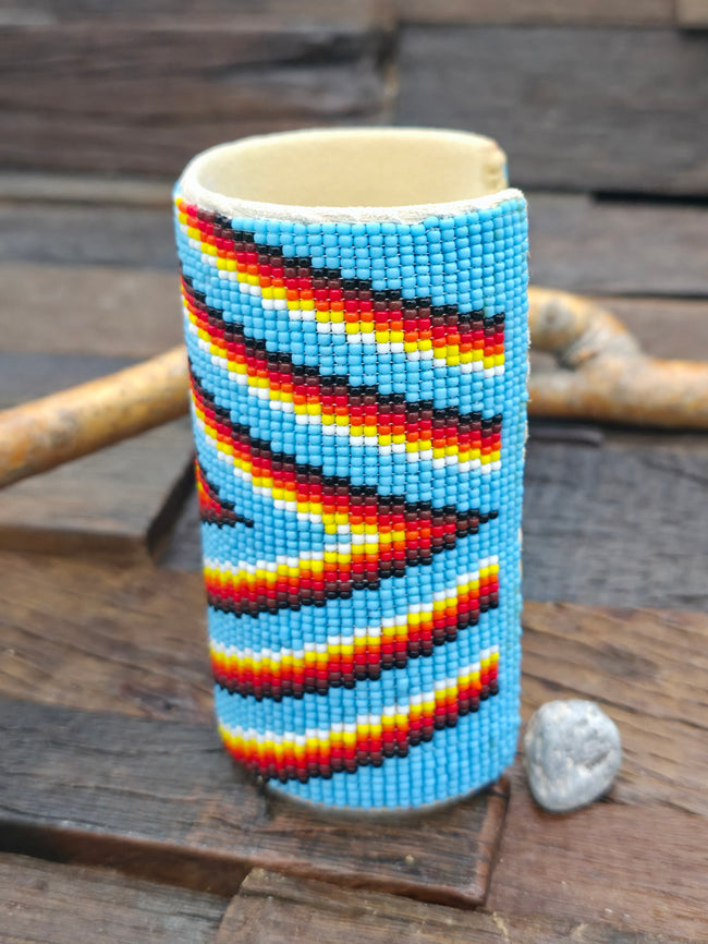 Extra-Wide Beadwork Cuff - Blue, White, Yellow, Red, Brown, Black - 7 in.