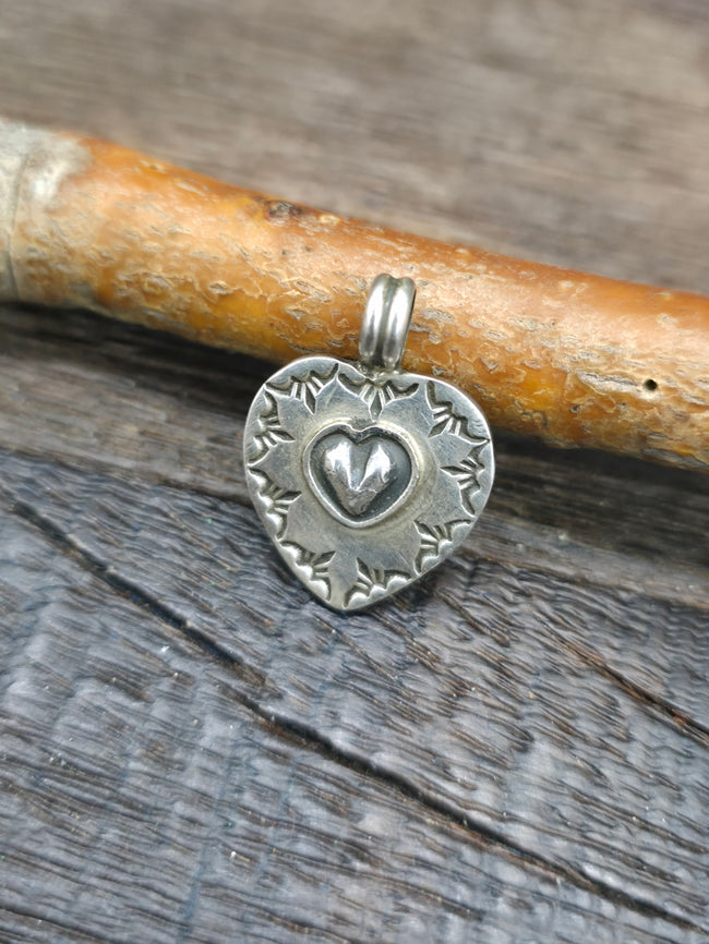 Stamped Sterling Silver Heart Pendant by Bo Reeves - 1 in. by 1 in.