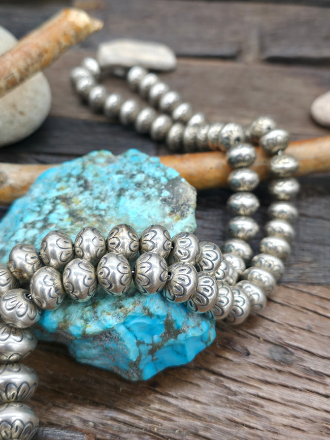 Vintage/Estate Graduated Stamped Sterling Silver Bead Necklace - 30 in.