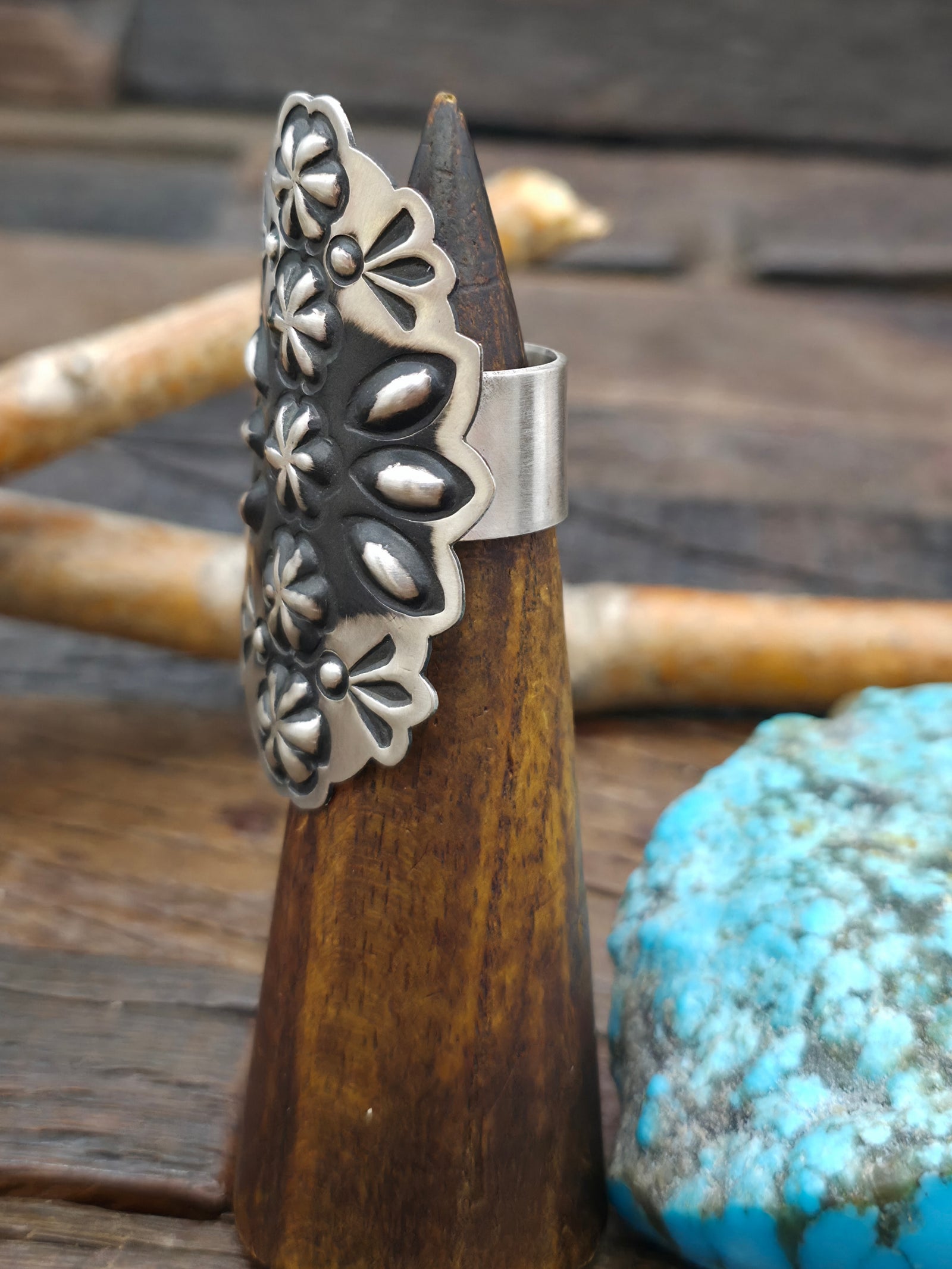 Adjustable Stamped Sterling Silver Starshot Ring by Leander Tahe