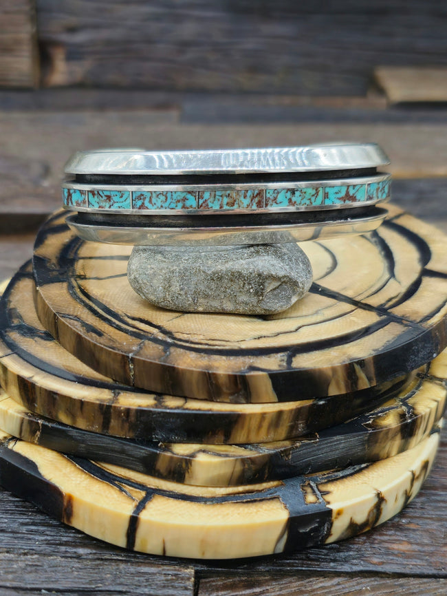 Sterling Silver and Turquoise Channel Inlay Bracelet by Larry Loretto 7 1/4 in