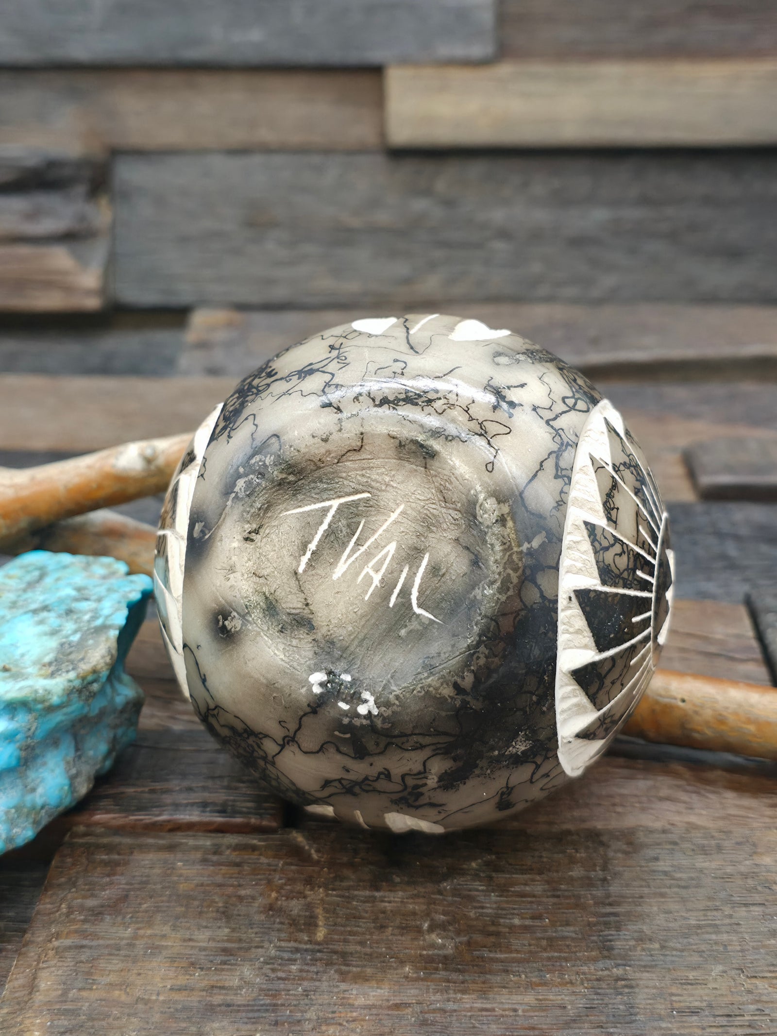 Navajo Horsehair Etched pot by Tom Vail Jr. - 3 in. by 3 1/2 in.