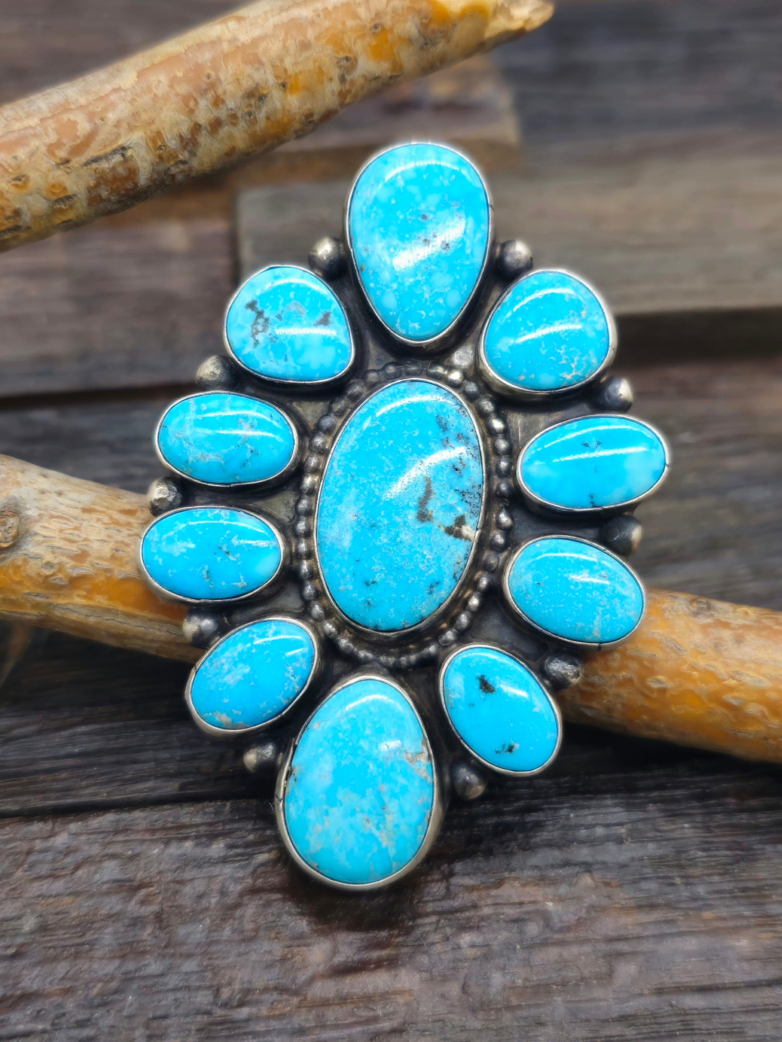 Blue Turquoise Cluster Ring by Travis Jim - Size 9 1/2