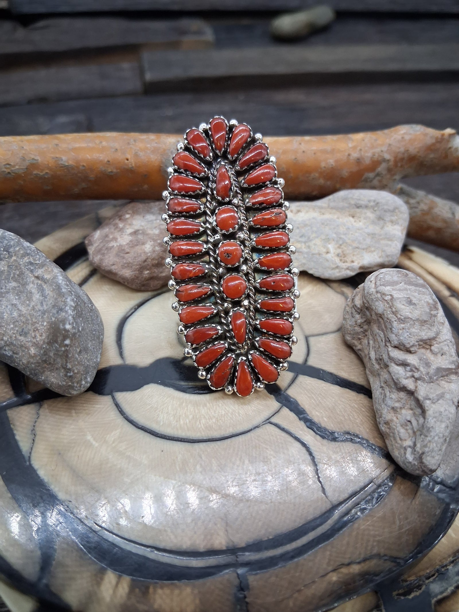 Sterling Silver Coral Oval Ring Size 7 by Sarphina Wilson