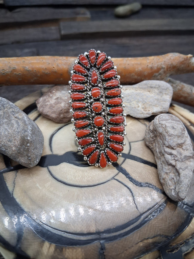 Sterling Silver Coral Oval Ring Size 7 by Sarphina Wilson