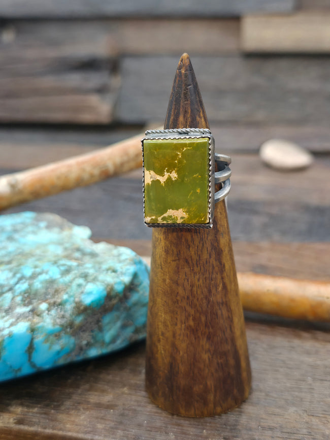 Sterling Silver High Grade Royston Turquoise Rectangle Ring by Henry Morgan - Size 8