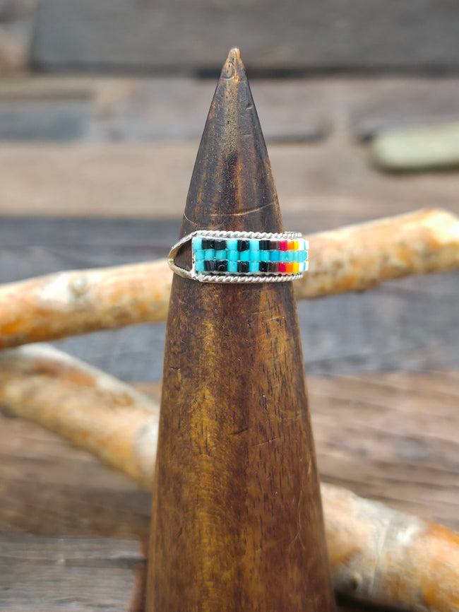 Sterling Silver and Beadwork Ring by Lucille Ramone - Size 7