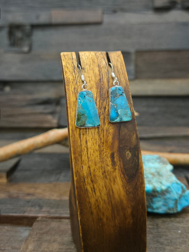 Sterling Silver Blue Turquoise Mini Slab Earrings by Veronica Tortalita