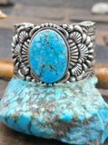 Kingman Turquoise Stamped Sterling Silver Cuff Bracelet by Tsosie White - 6 3/4 in. with Gap