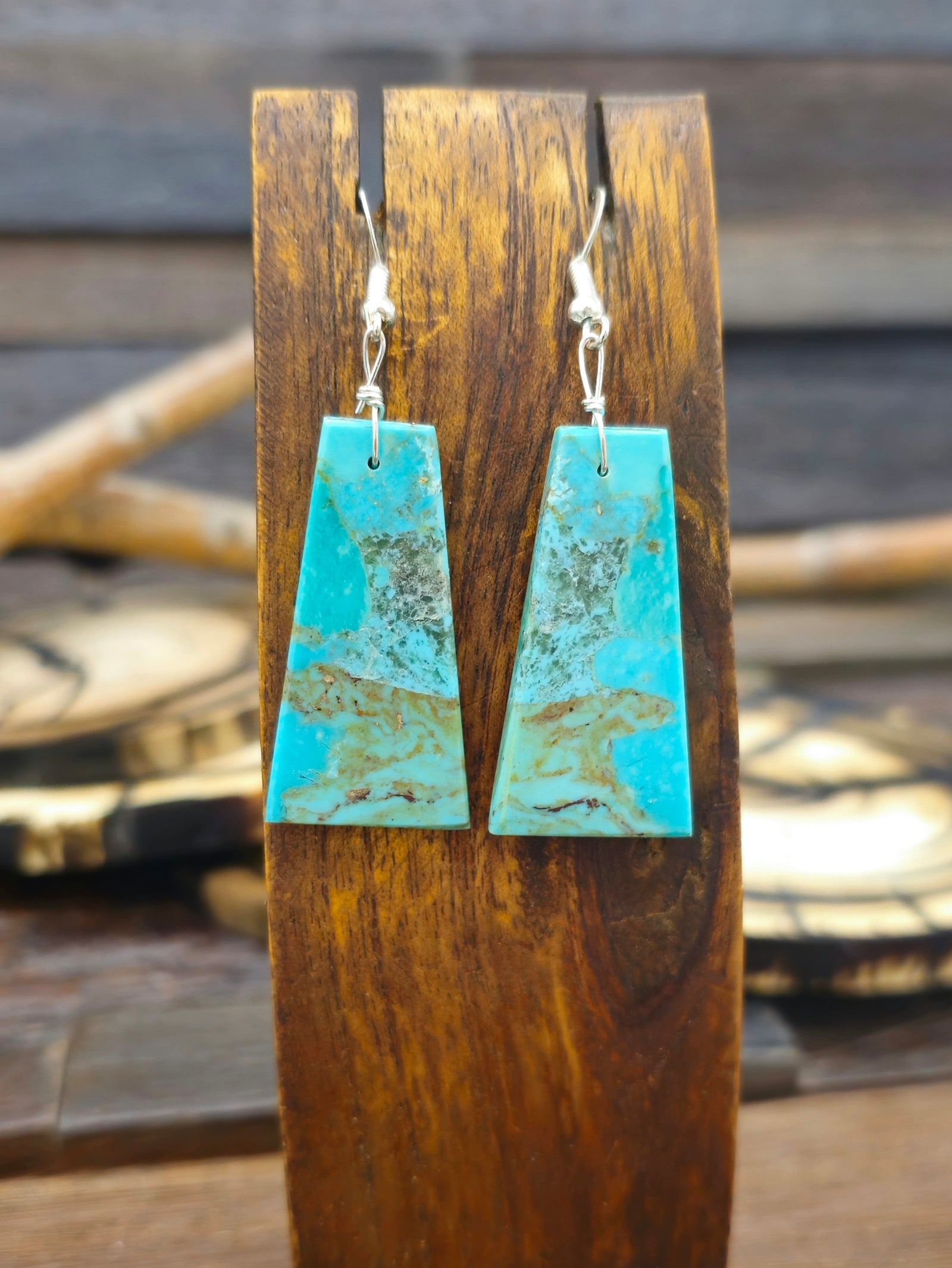 Blue Turquoise Slab Earrings by Robert Coriz