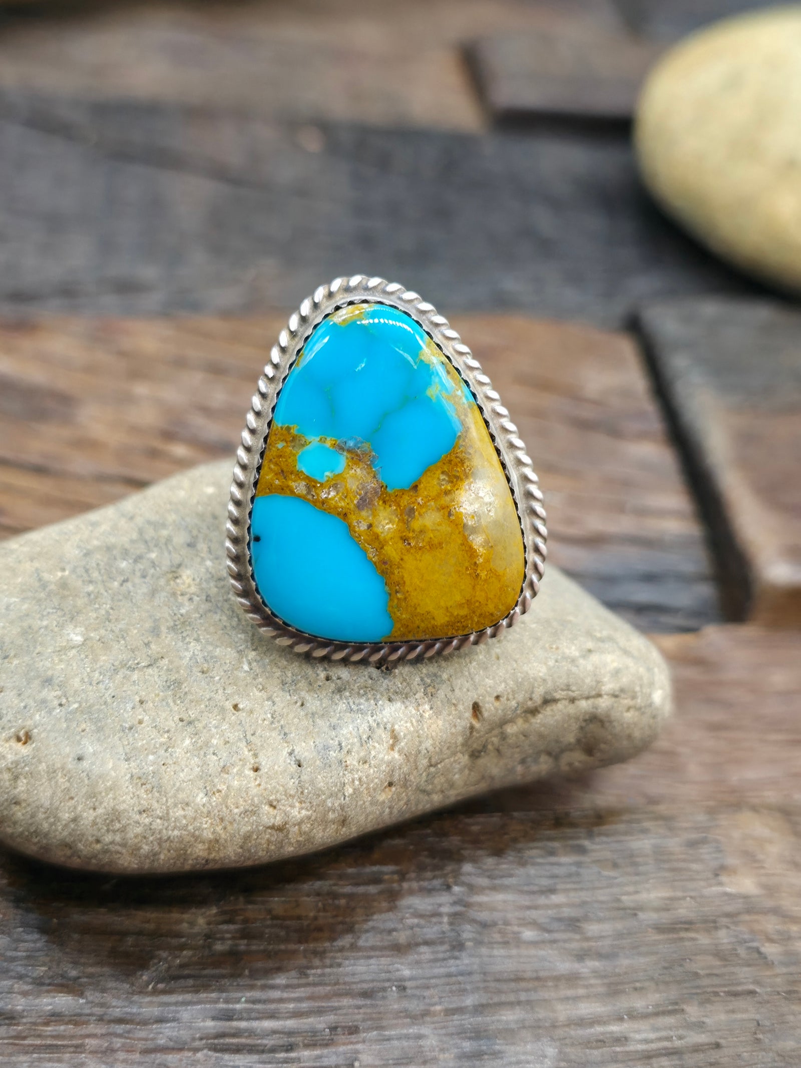 Sterling Silver Armenian Turquoise Statement Ring - Adjustable