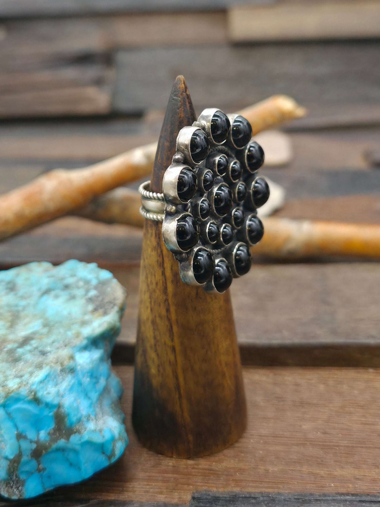 Sterling Silver Onyx Circular Statement Ring by Devin Brown - Adjustable
