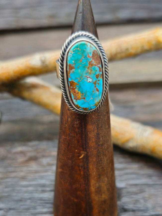 Leon Martinez Turquoise and Sterling Adjustable Ring