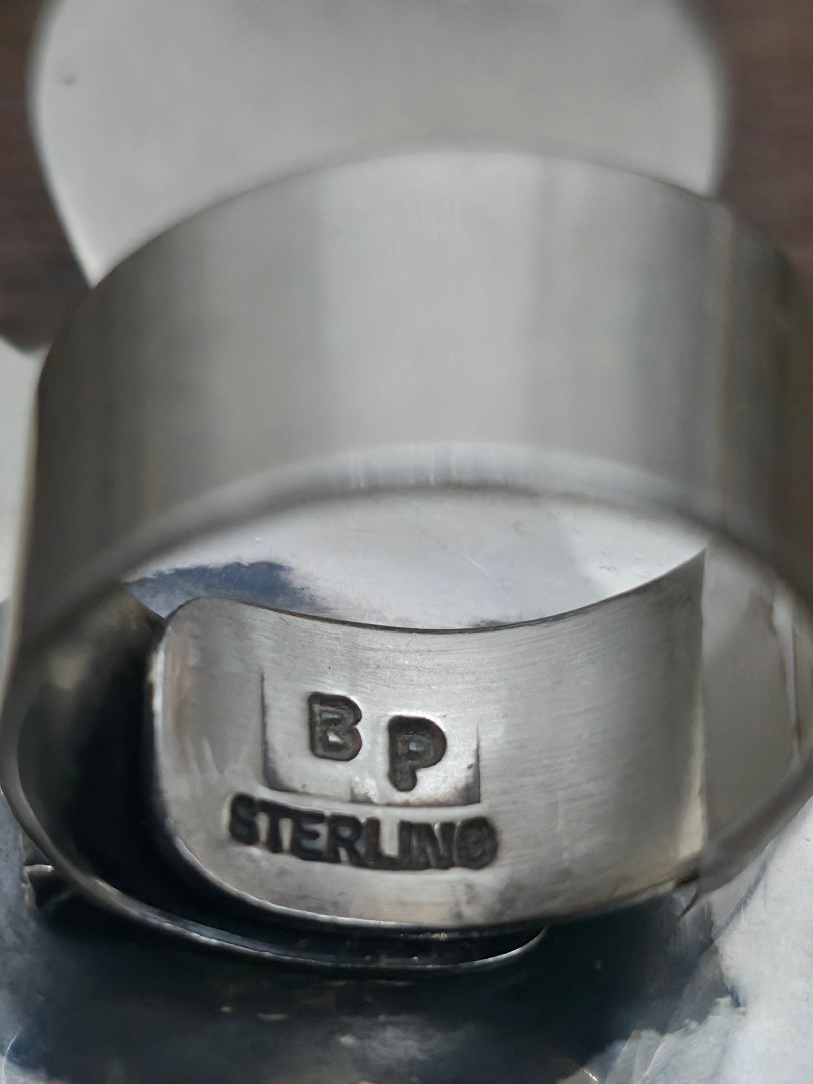 Three Stone Kingman Turquoise Stamped Sterling Silver Ring by Brenda Pete - Adjustable