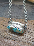 Sterling Silver Blue Turquoise Stamped Bezel Necklace - 20 in.