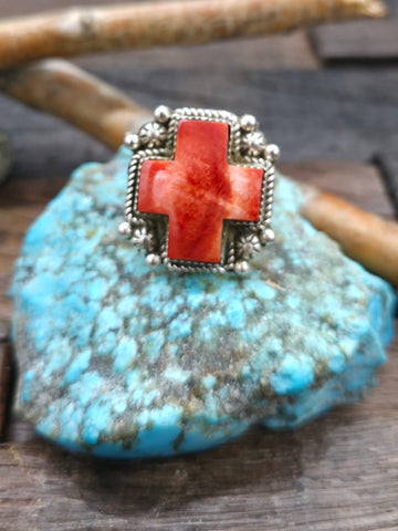 Stamped Sterling Silver Kingman Turquoise Ring by G. Hale - Size 12.5