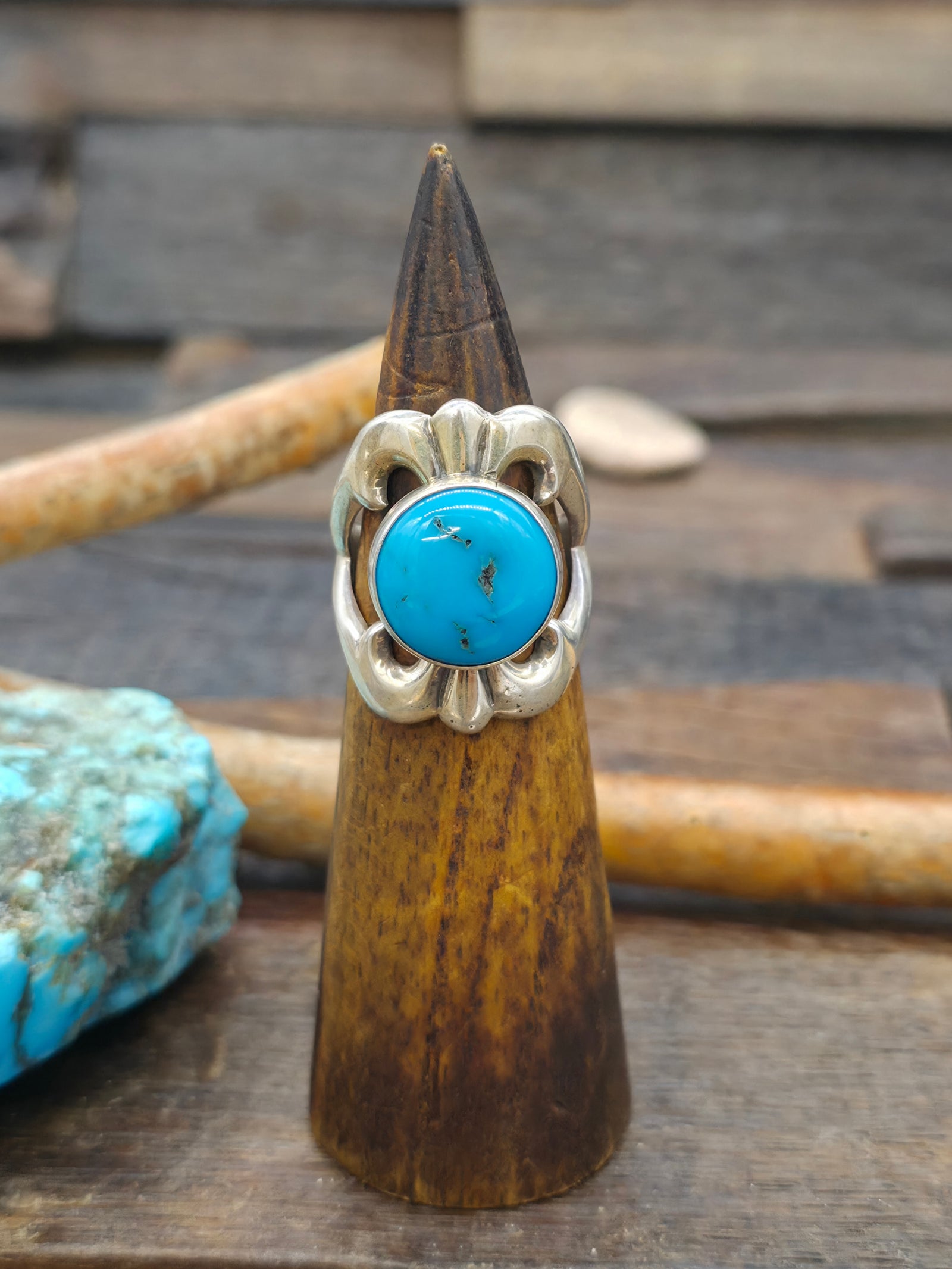 Cast Sterling Silver Turquoise Ring by Kevin Yazzie - Size 10