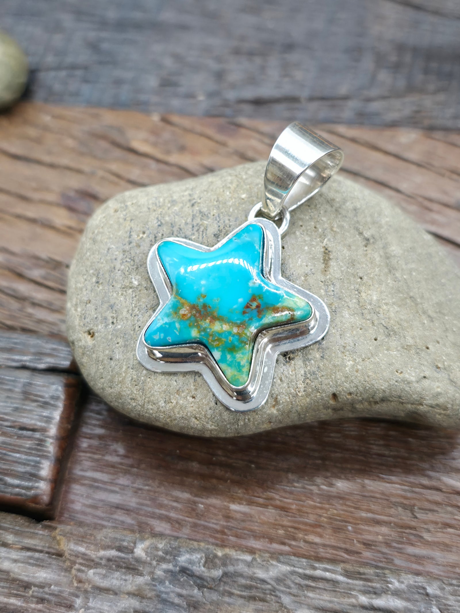Sterling Silver Turquoise Star Pendant by R. Grace - 1 3/4 in. by 1 in.