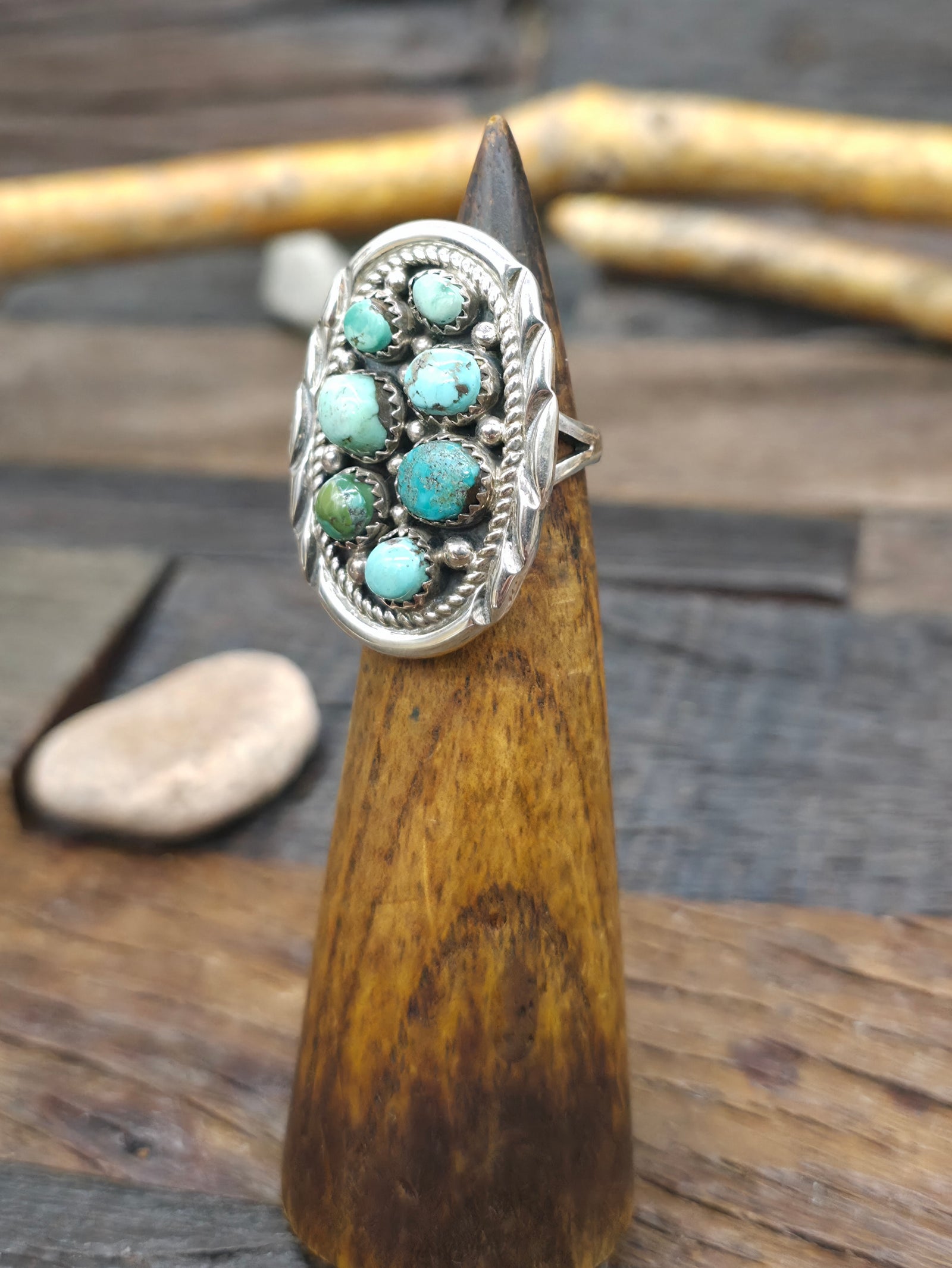 Sterling Silver Turquoise Cluster Ring by Julia Etsitty - Size 6