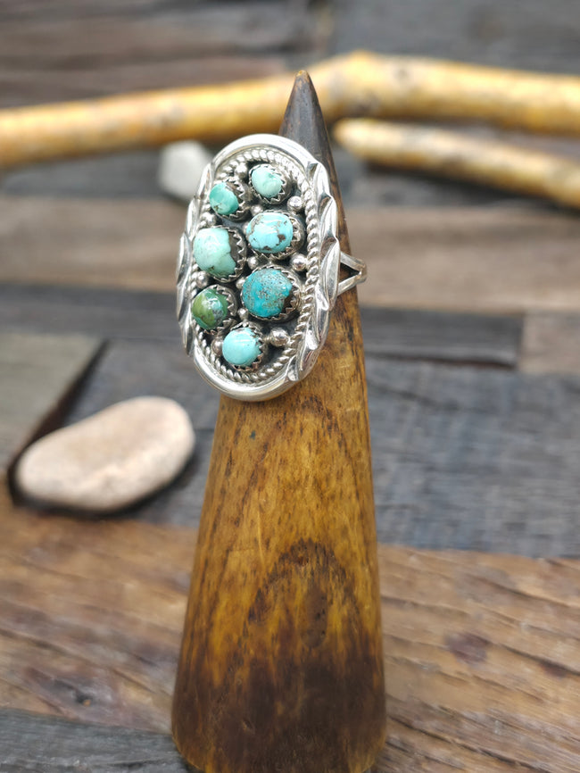 Sterling Silver Turquoise Cluster Ring by Julia Etsitty - Size 6