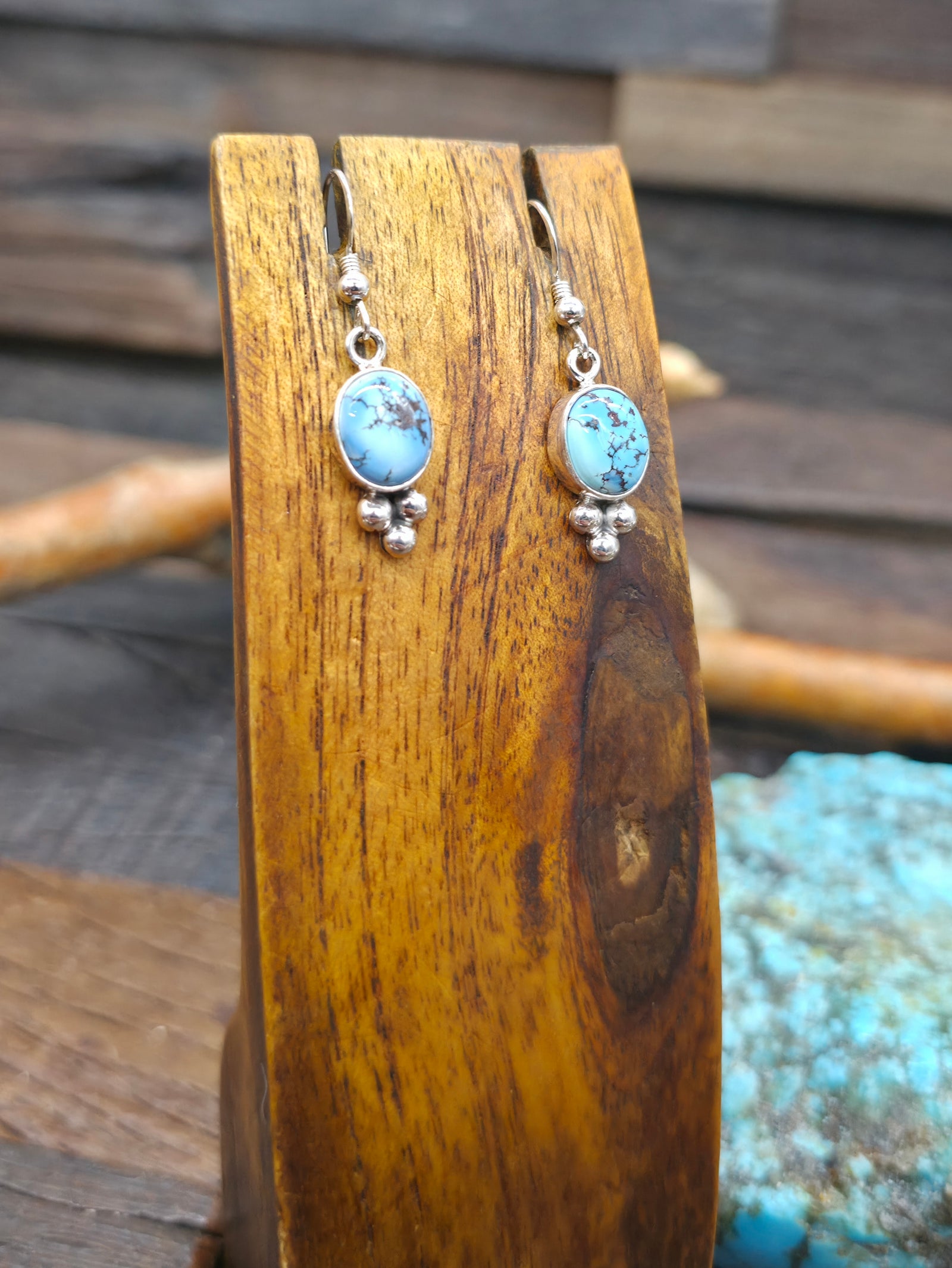 Sterling Silver Golden Hills Turquoise Dangle Earrings by "SH" - 1 1/2 in. by 3/8 in.