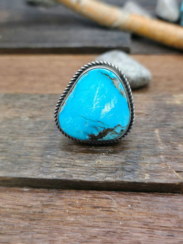 Green Turquoise Sterling Silver Ring by Priscilla Smith - Size 9