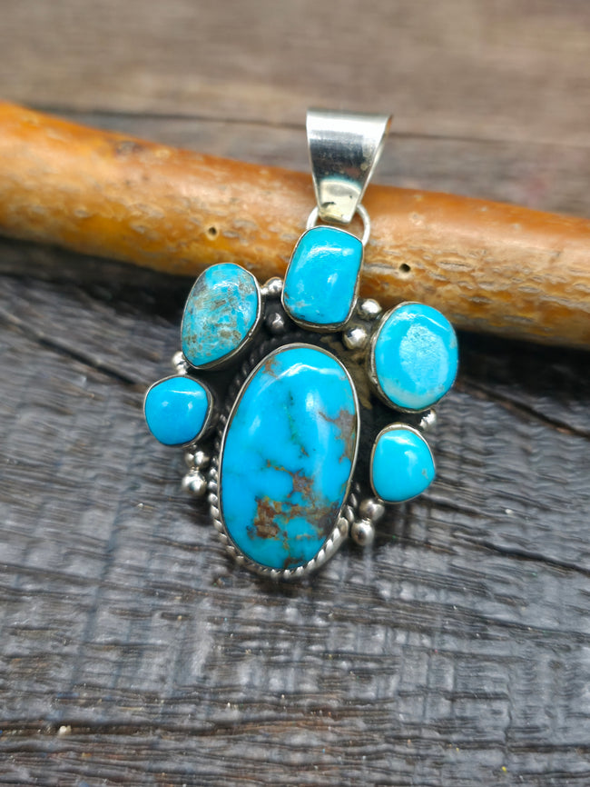 Sterling Silver Turquoise Cluster Pendant by Charlene Yazzie - 2 in. by 1 in.